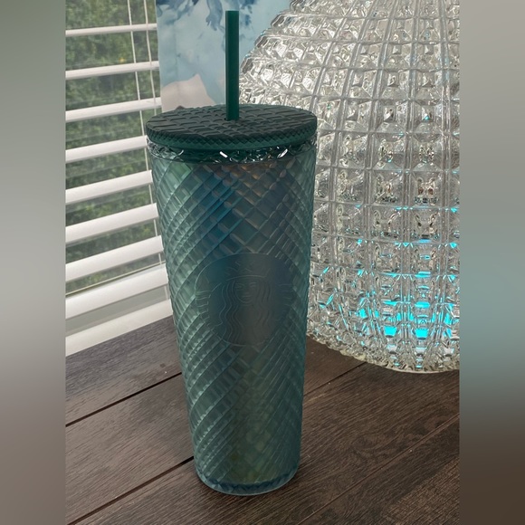 Starbucks Fall 2023 Green Peacock Soft Touch Jeweled Tumbler NWT 24 OZ - Picture 1 of 15